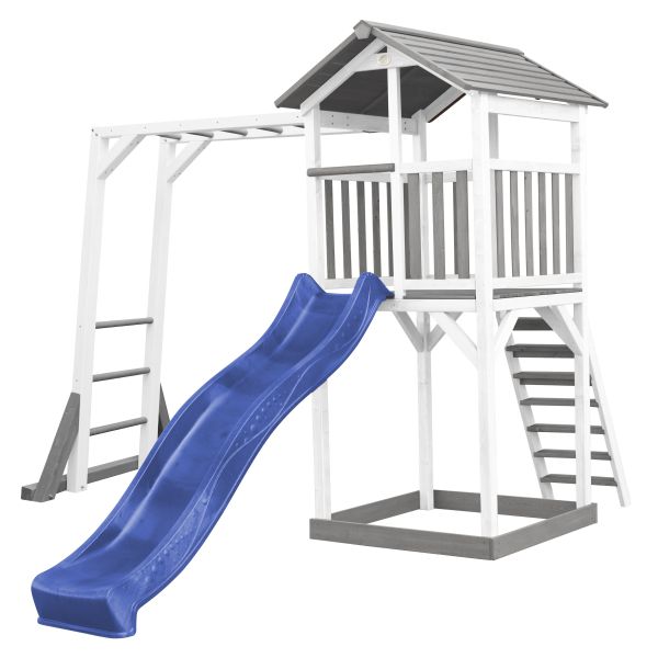 Beach Tower Spielturm mit Klettergerüst - Blaue Rutsche