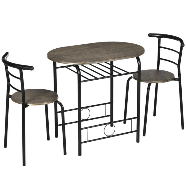 HOMCOM Essgruppe, Esstisch mit 2 Stühlen, Küchentisch mit Ablagefach, Schwarz