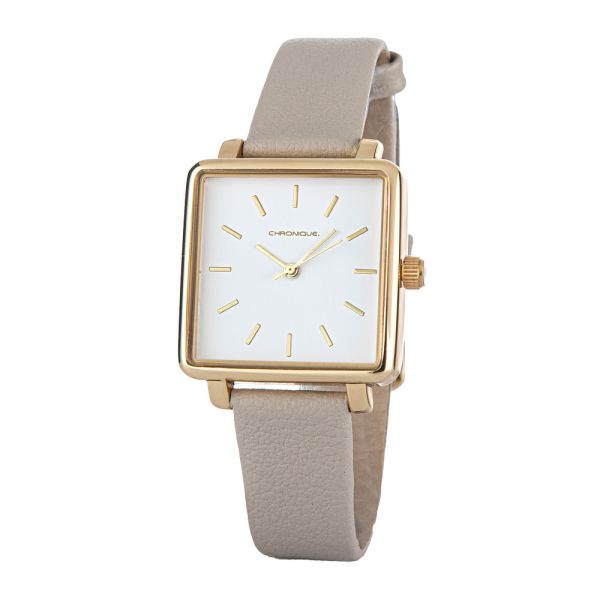 Chronique Damen-Armbanduhr mit Lederband, eckig - Gold