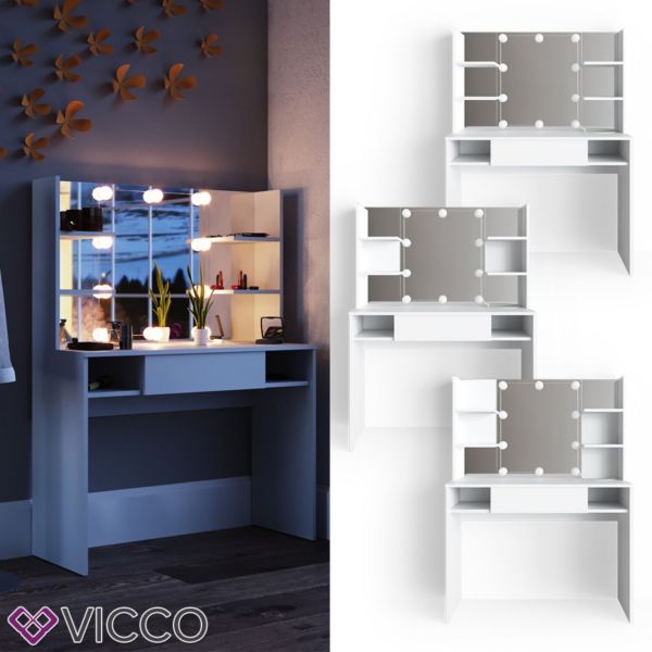 Vicco LED Schminktisch DAENERYS Weiß Frisiertisch Frisierkommode Spiegel