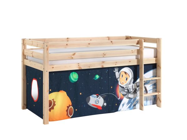 VIPACK - Spielbett Pino mit Textilset "Spaceman", Ausf. Kiefer massiv natur lackiert