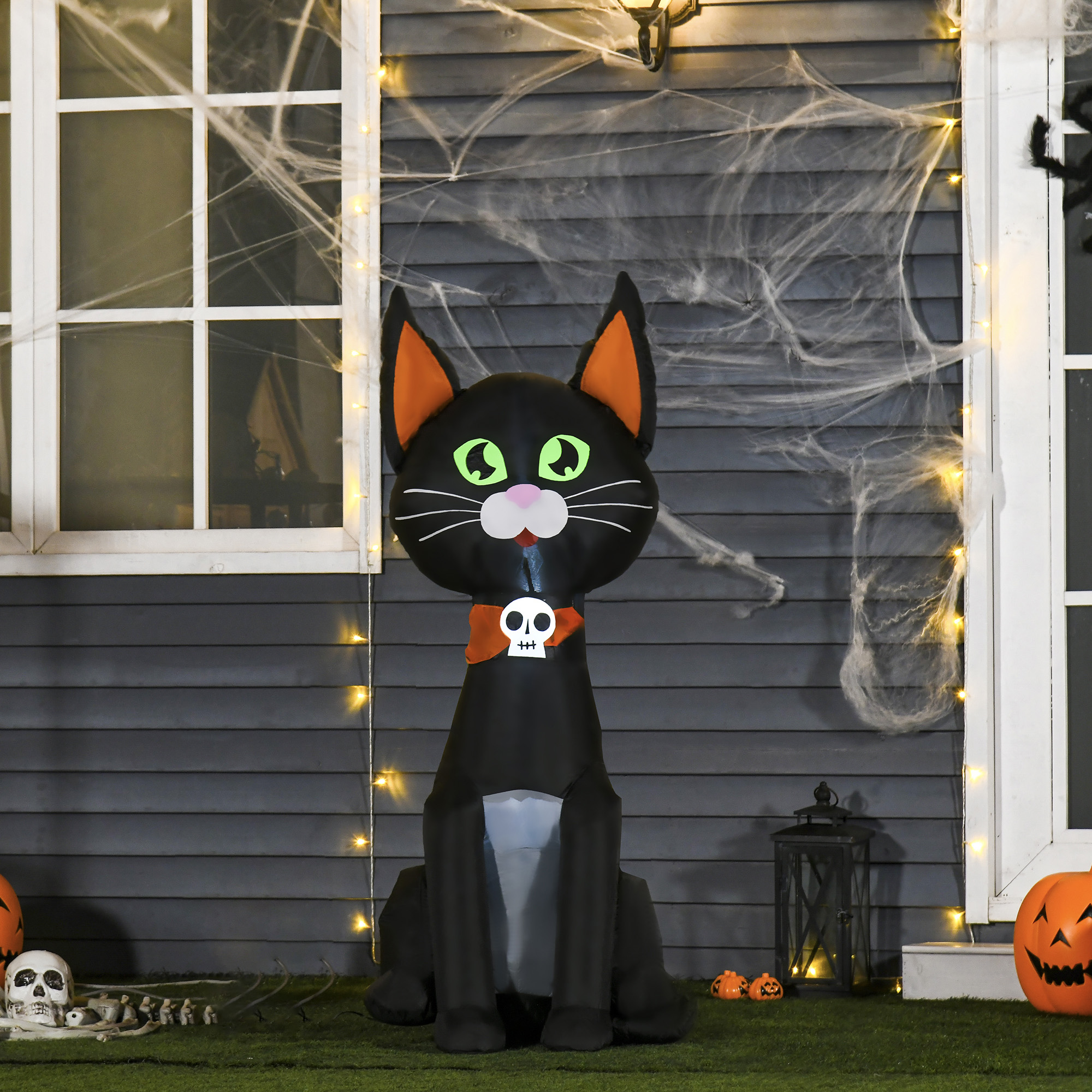 HOMCOM Aufblasbare Schwarze Katze Figur Halloween Deko für Innen- und  Außenbereich Luftfigur mit LED Beleuchtung Polyester Schwarz 49 x 55 x124  cm | Norma24