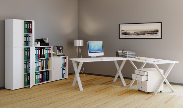 Eck-Schreibtisch "Lona" 160x130x50 X-Füße Weiß/Weiß