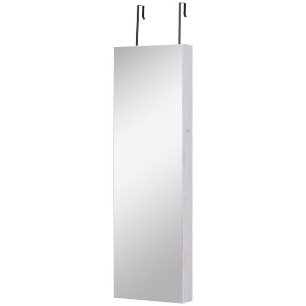 HOMCOM Schmuckschrank Spiegelschrank Wandschrank mit LED Wand-/Türmontage MDF Weiß 37 x 120 x 10 cm