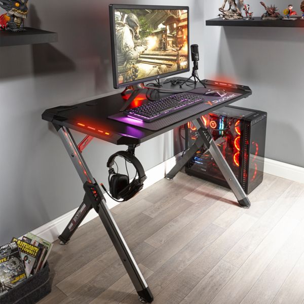 X Rocker Gamingtisch »Lynx Aluminium Carbon Gaming Tisch mit RGB LED- Beleuchtung & Kabelmanagement 113 x 61 x 76 cm | Norma24 | Computertische
