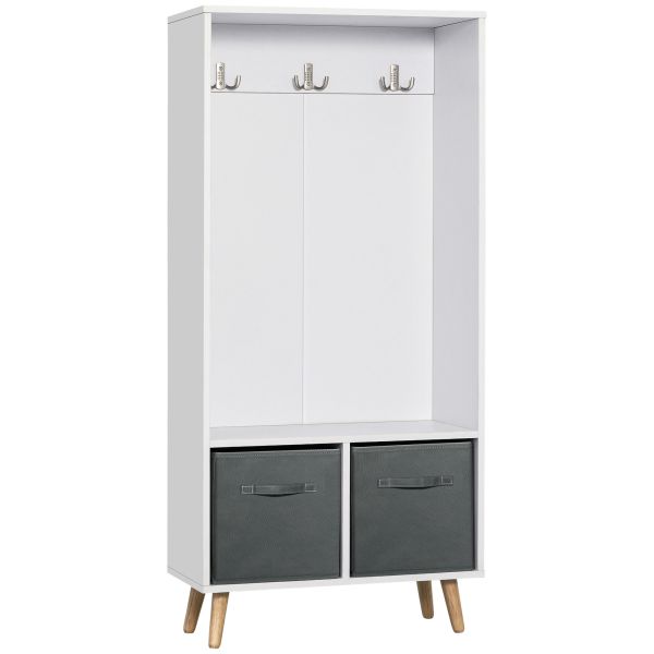 HOMCOM Garderobenständer Kleiderschrank mit Haken Stoffschubladen Weiß+Grau