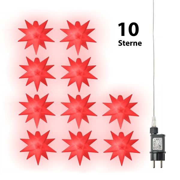 AMARE LED 10er Sternenlichterkette rot Durchmesser der Sterne je 12 cm, Länge der Kette 6,75 m (zzgl