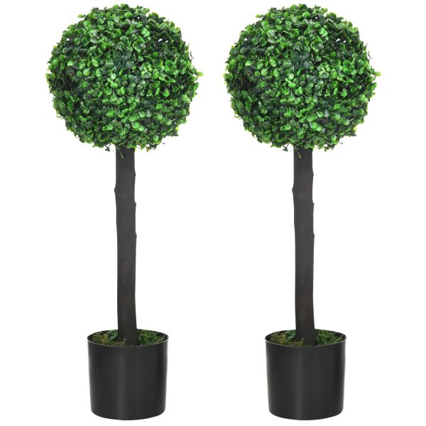 HOMCOM Künstliche Pflanzen, 2er-Set UV-beständige Zimmerpflanze, 60 cm Buchsbaum