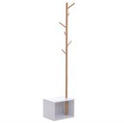HOMCOM Garderobenständer mit Sitzbank & Stauraum Baum-Design Zweige 6 Haken Bambus Weiß Natur 40 x 3