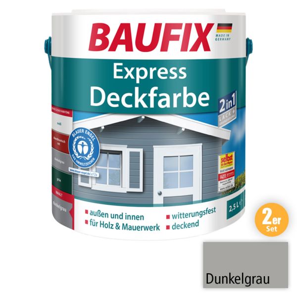 BAUFIX 2in1 Express Deckfarbe dunkelgrau 2,5 L 2-er Set
