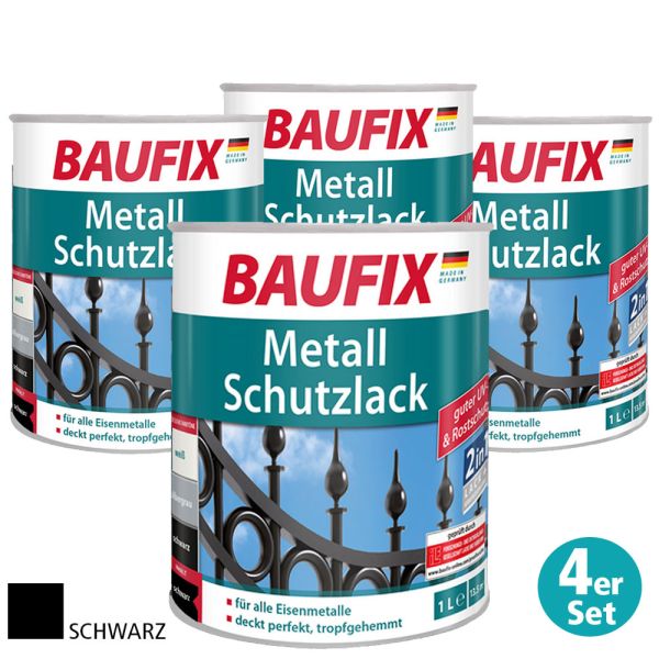 Baufix Metall-Schutzlack, Schwarz, 4er-Set