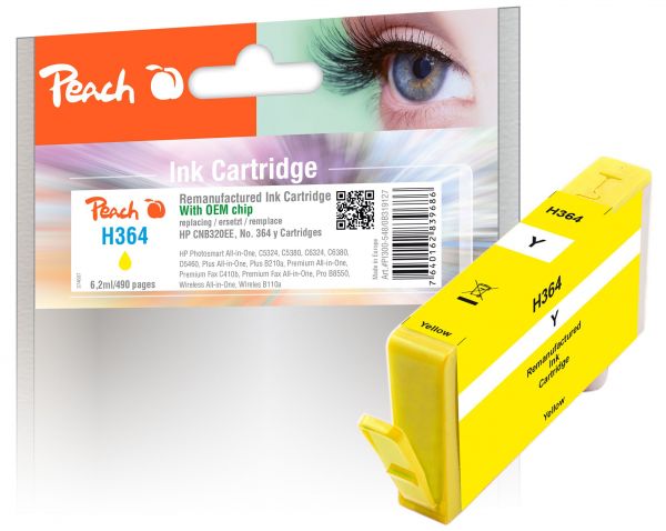 Peach Tintenpatrone mit Chip, gelb kompatibel zu HP No. 364, CB320EE