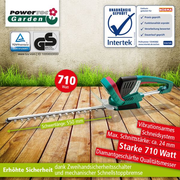 Powertec Garden Elektro-Heckenschere HT 710-500