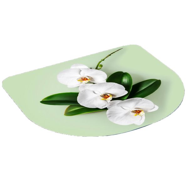 Santosini Weichschaum-Badematte - ca. 55 x 50 cm, halbrund, Orchidee/ Weiß