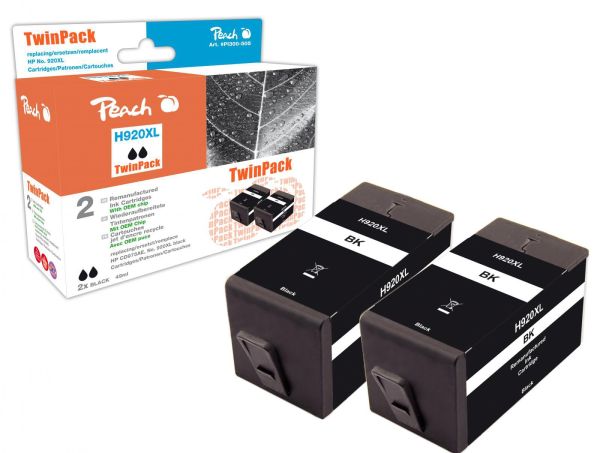Peach TwinPack Tintenpatrone mit Chip, schwarz HC kompatibel zu HP No. 920XL, CD975AE