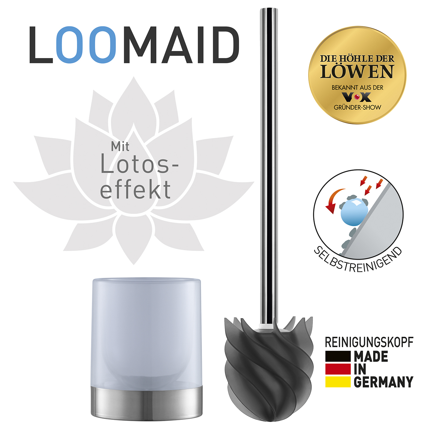 LOOMAID WC-Bürste Silikonkopf Edelstahl / Anthrazit mit Ständer | Norma24