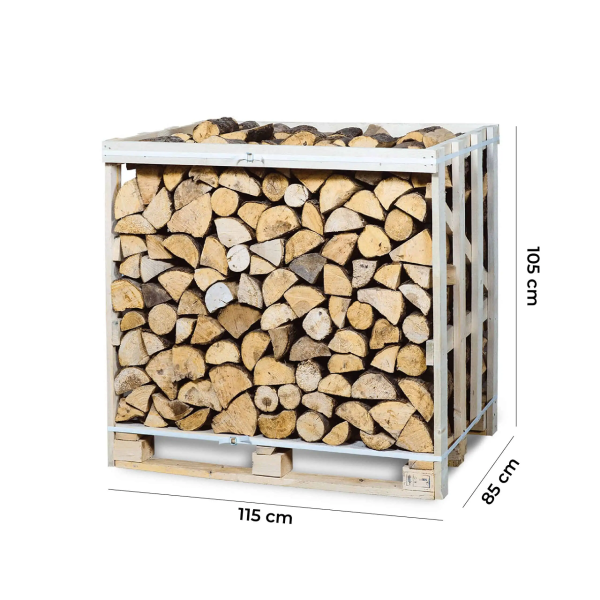 Kammergetrocknetes Brennholz Erle auf Palette 1 RM (Außenmaße)