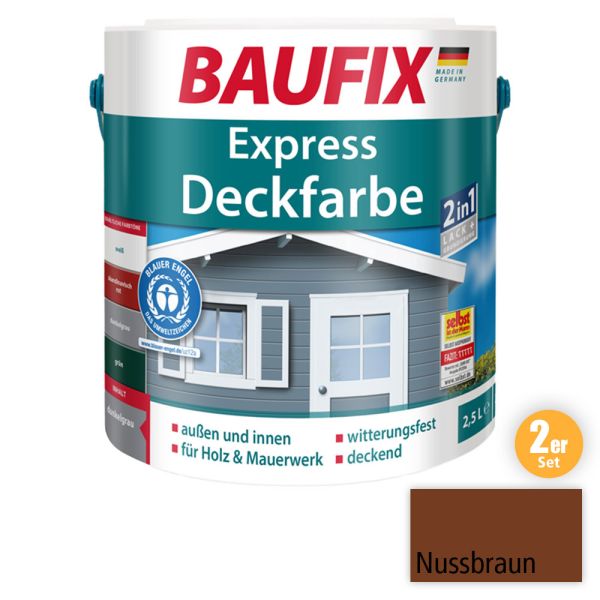 BAUFIX 2in1 Express Deckfarbe nussbraun 2,5 L 2-er Set