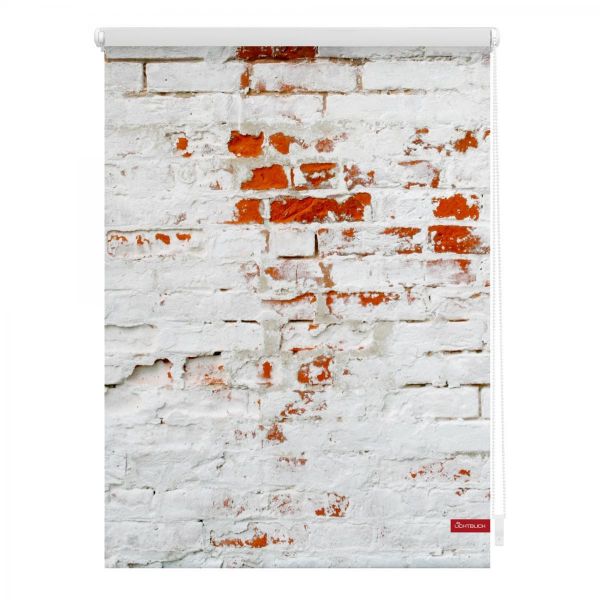 Lichtblick Rollo Klemmfix, ohne Bohren, blickdicht, Mauer - Weiß Rot, 100 x 150 cm (B x L)