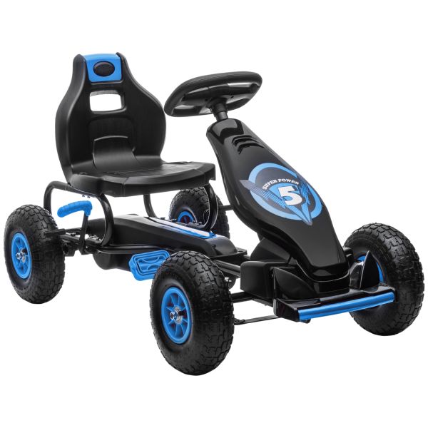 HOMCOM Gokart, Kinderfahrzeug mit Pedal, Tretauto, Outdoor, Blau+Schwarz