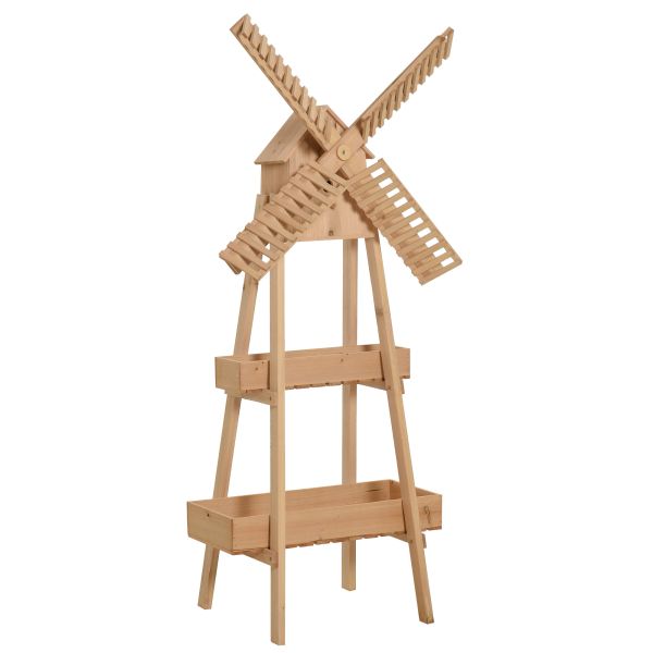 Outsunny Pflanzentreppe Windmühle Holz Natur 80 x 44 x 154 cm