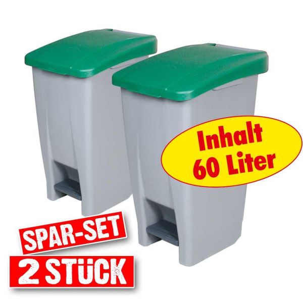 BRB Tret-Abfallbehälter, grün Spar-Set (2x 60 Liter)