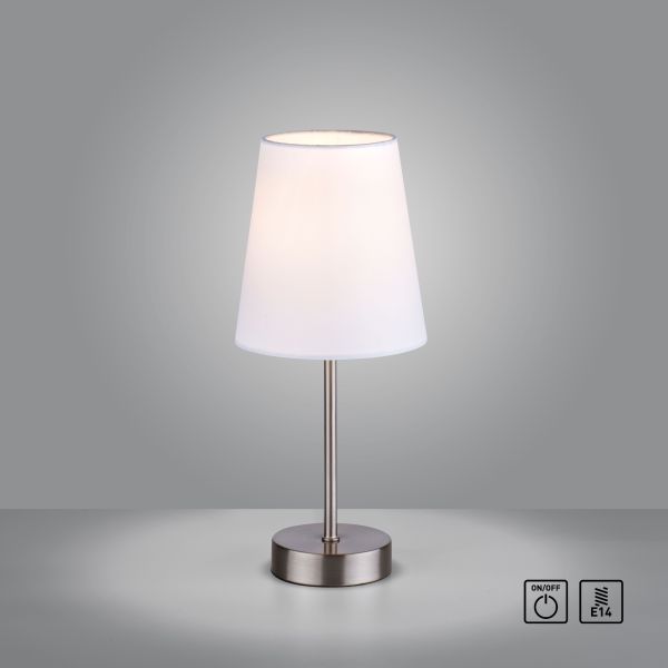 LeuchtenDirekt Tischleuchte HEINRICH, 1-flammig, E14, Stoffschirm, Schnurschalter, weiß, IP20