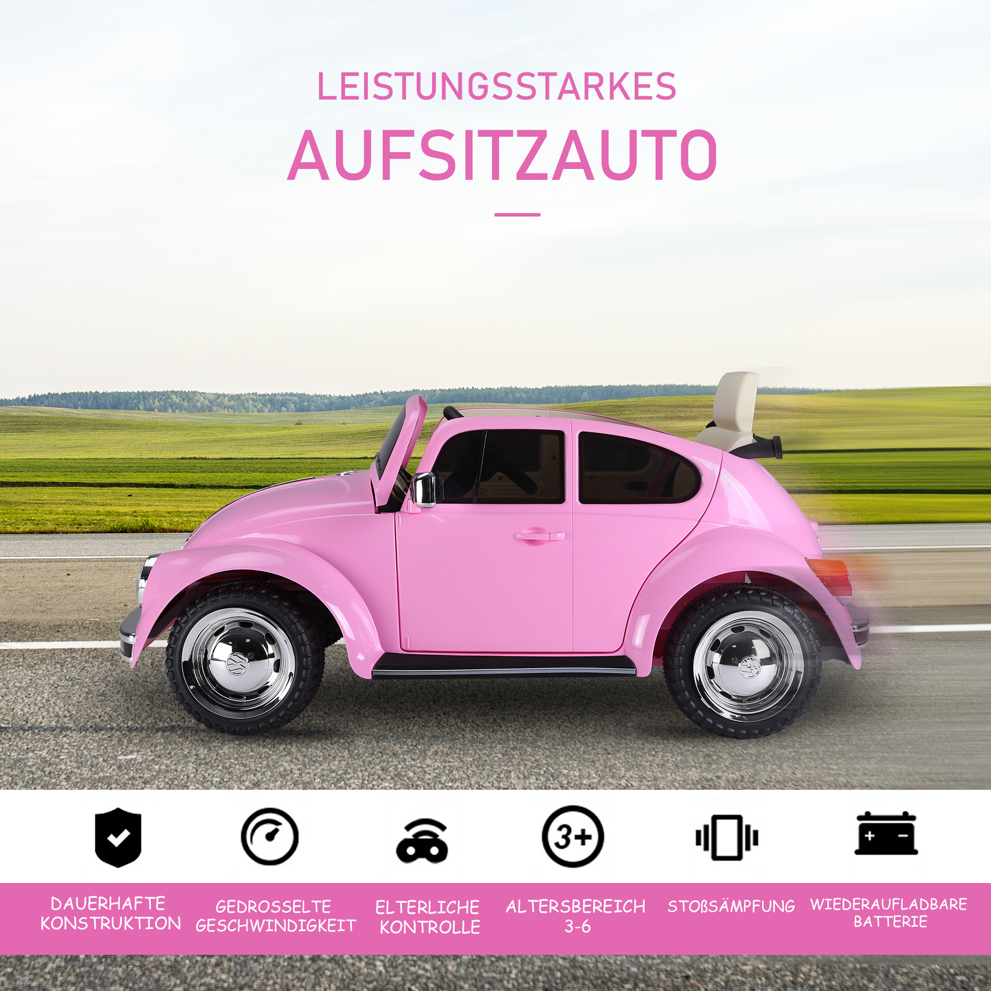 HOMCOM Kinderauto von Volkswagen Beetle  Kinderfahrzeug mit MP3 Licht Musik 