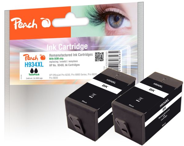 Peach Doppelpack Tintenpatrone mit Chip, schwarz HC kompatibel zu HP No. 934XL, C2P23AE