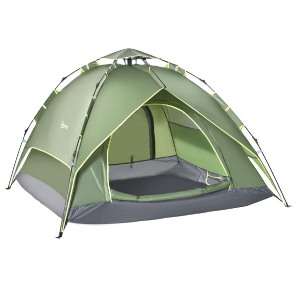 Outsunny Doppelzelt Campingzelt Outdoorzelt Familienzelt Quick-Up-Zelt 2 Erwachsene + 1 Kind 4 Jahre