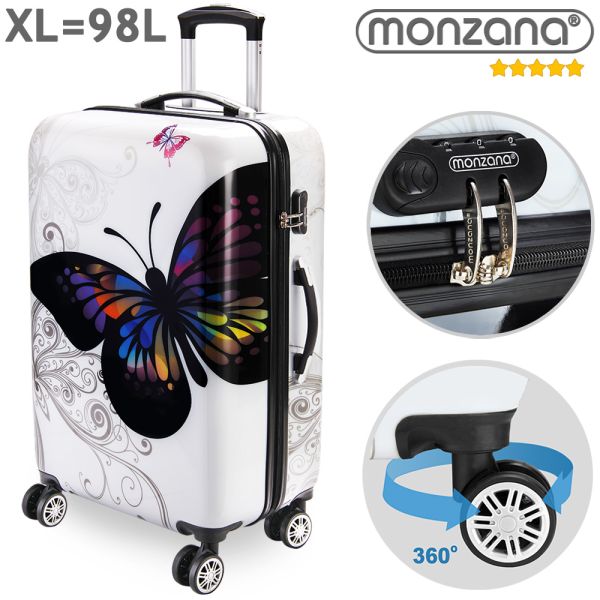 monzana® Koffer Hartschale Butterfly XL aus Polycarbonat 98l 75x49x29cm