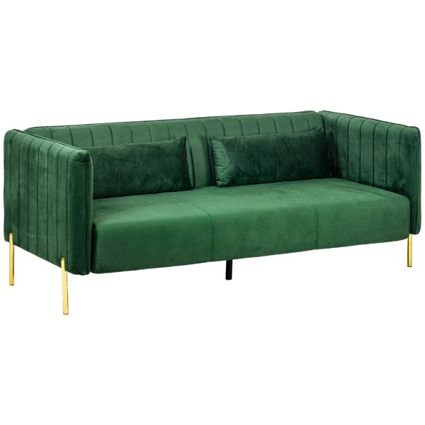 HOMCOM 3 Sitzer Sofa Gästesofa mit 2 Sitzkissen, dreier Couch mit Armlehne, Grün