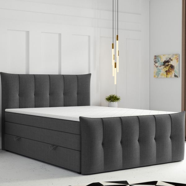 Boxspringbett SALERNO mit Bettkasten 180 x 200 cm Webstoff Grau Anthrazit Bett Bettkasten Taschenfed