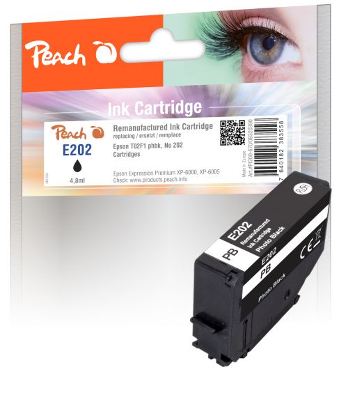 Peach Tintenpatrone foto schwarz ersetzt Epson T02F1, No. 202 phbk
