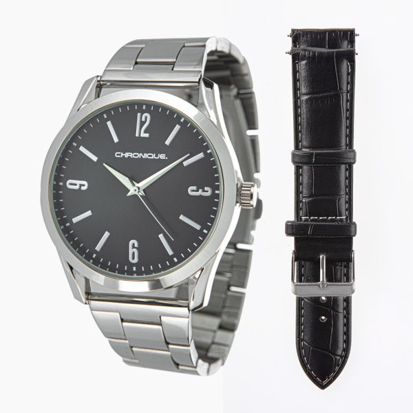 Chronique Herren-Armbanduhr mit Wechselarmband - Schwarz