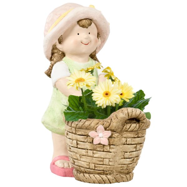 Outsunny Gartenfigur "Mädchen mit Blumentopf", Wetterbeständige Gartenstatue