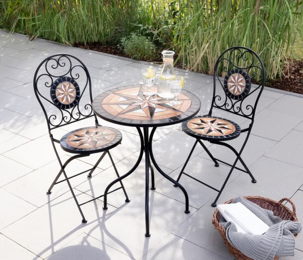 HC Freizeit & Garten Mosaik 3 tlg mit Tisch Ø 60 cm & 2 Stühlen STERN mehrfarbig