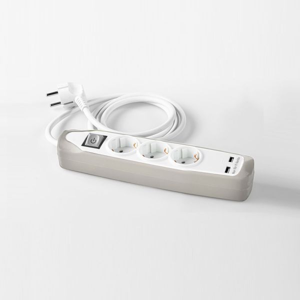 Powertec Electric Design-Steckdosenleiste, 3-fach - Weiß-Grau