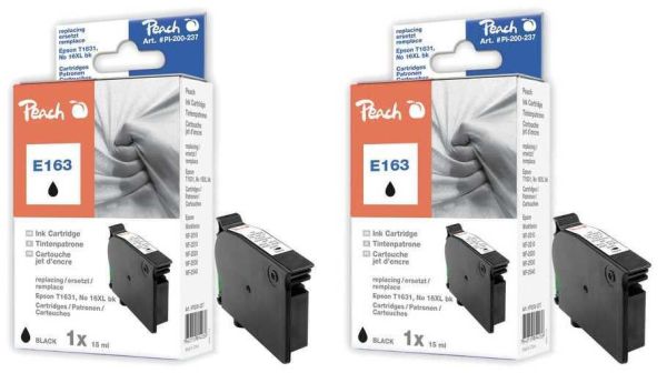 Peach Doppelpack Tintenpatronen schwarz kompatibel zu Epson T1631, No. 16XL