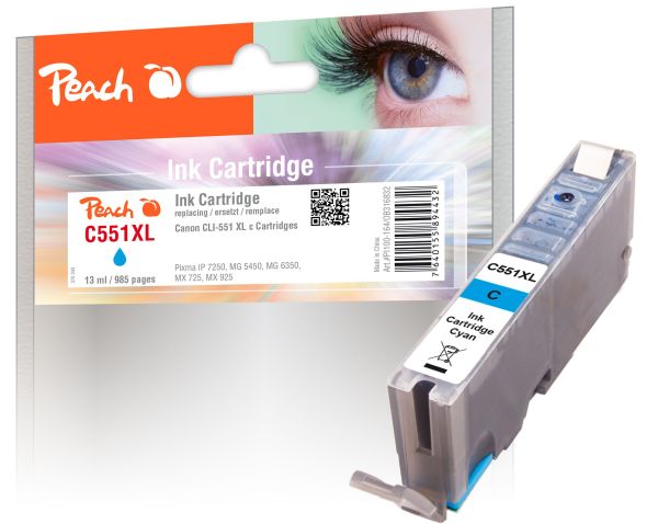 Peach XL-Tintenpatrone cyan mit Chip kompatibel zu Canon CLI-551, CLI-551C XL