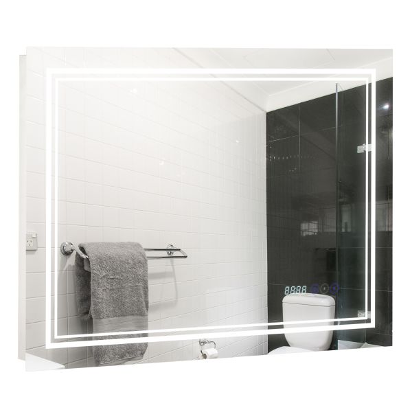 kleankin Badspiegel mit LED-Beleuchtung Bluetooth und Zeitanzeige Badezimmerspiegel 6000-6500K Wands