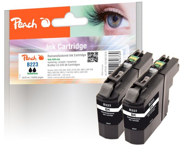 Peach Doppelpack Tintenpatrone schwarz kompatibel zu Brother LC-223BK