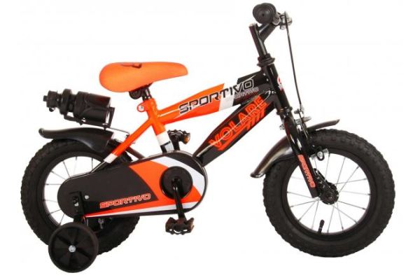 Volare Sportivo Kinderfahrrad - Jungen - 12 Zoll - Neon Orange/Schwarz - Abnehmbare Stützräder