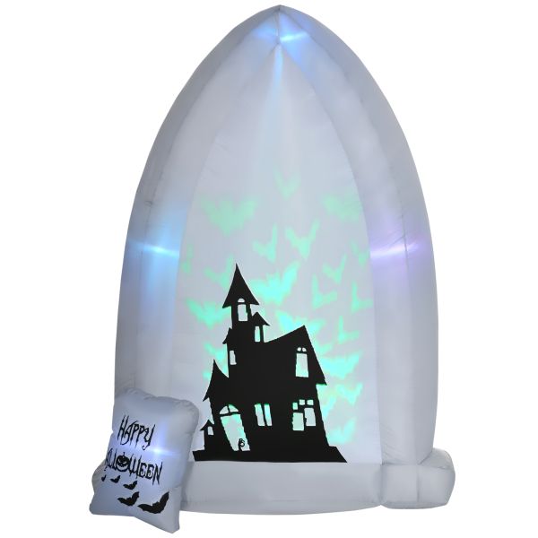 210cm Grabstein Halloweendeko Aufblasbarer Grabstein mit LED Lichtprojektion und Gebläse Aufblasbare