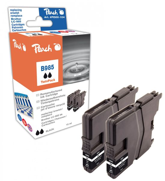 Peach Doppelpack Tintenpatronen schwarz kompatibel zu Brother LC-985bk