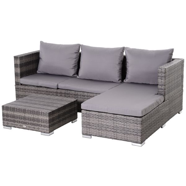 Outsunny Dreiteiliges Gartenmöbel Set Sofa Beistelltisch mit Stauraum Grau 130 x 64 x 62 cm