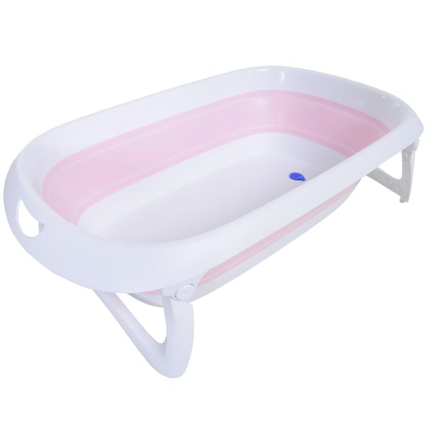 HOMCOM Badewanne für Babys Ergonomische Babywanne rutschfest klappbar Kunststoff Rosa 80 x 48 x 21 c