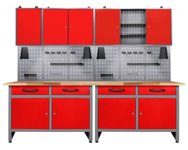 Kraft Werkzeuge Werkstatt Set Werner 240 cm 3 Schränke LED rot