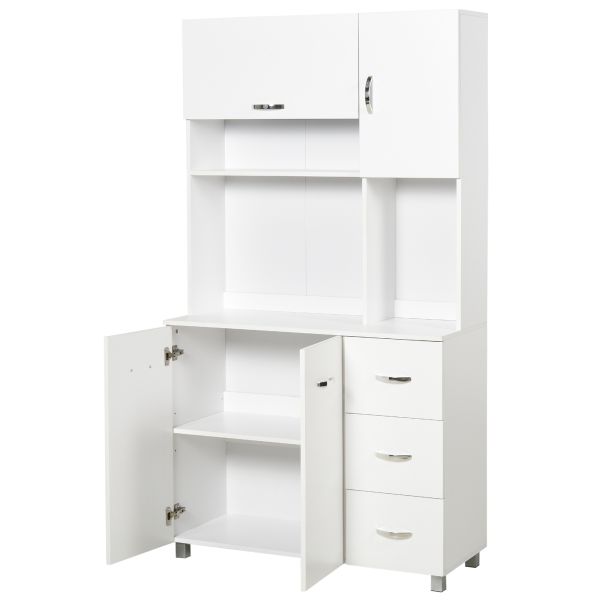 HOMCOM Küchenschrank, Hochschrank mit 4 Türschränken und 3 Schubladen, Standschrank, Aufbewahrungssc