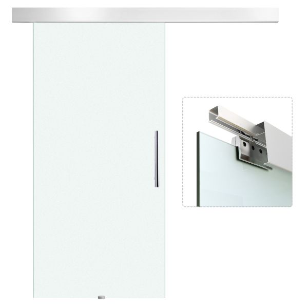 HOMCOM Glasschiebetür Schiebetür Tür Zimmertür mit Griffstange einseitig satiniert 2050x 1025 mm